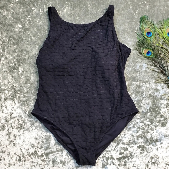 Anne Cole Black High Neck Sheer Swimsuit - Picture 1 of 7
